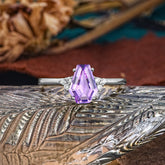 Minimalist 4-Prong Coffin-Cut Natural Amethyst Engagement Ring